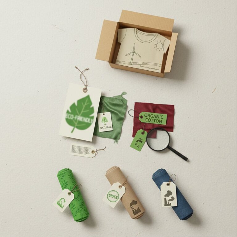 Sustainable women's fashion, greenwashing concept in apparel and accessories, eco-friendly shopping